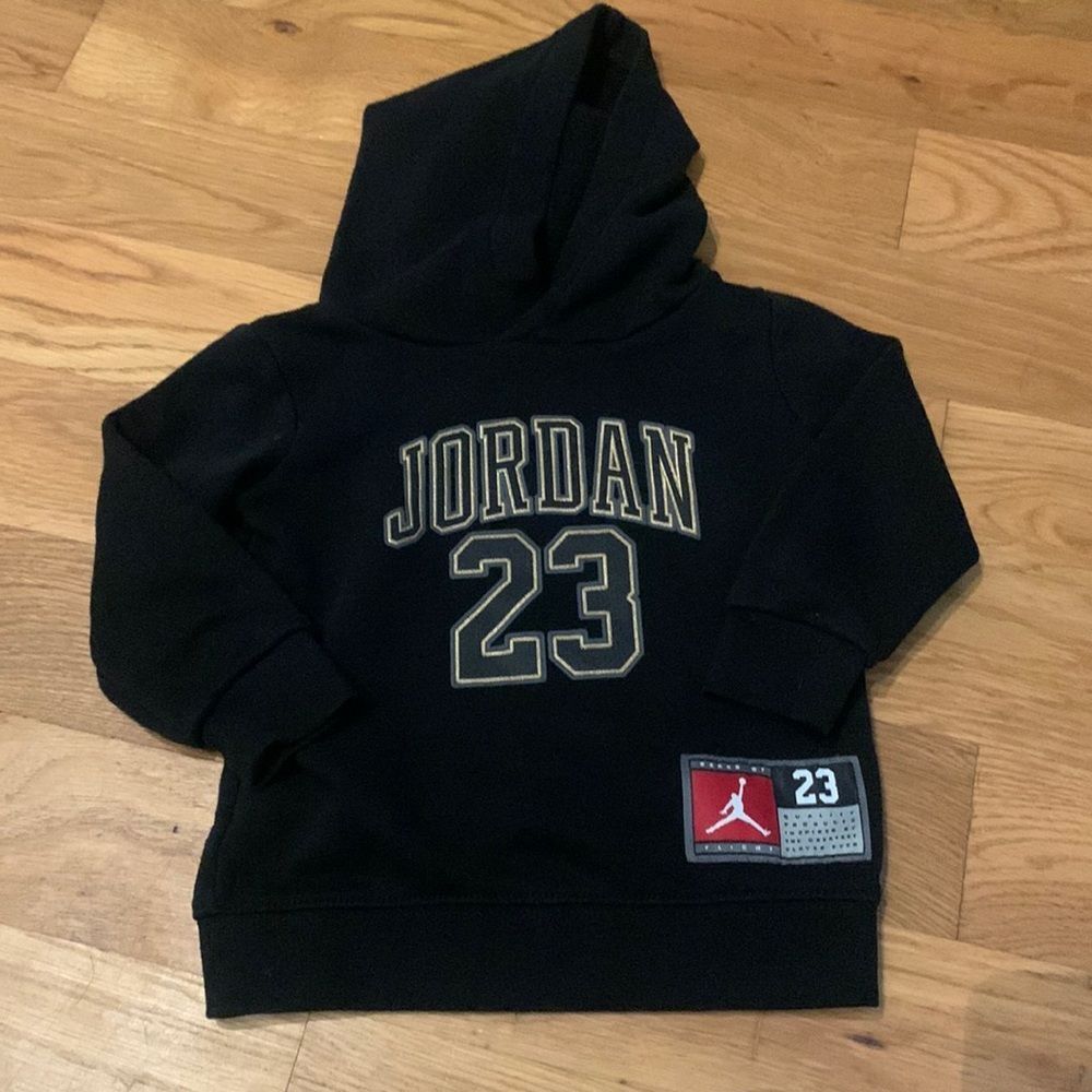 Jordan Jersey Fleece Pullover Hoodie Black Gold Infant Toddler Size 18M Graphic